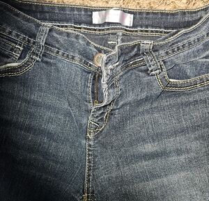 No Boundaries Dark Blue Jean Shorts with Contrast Stitching